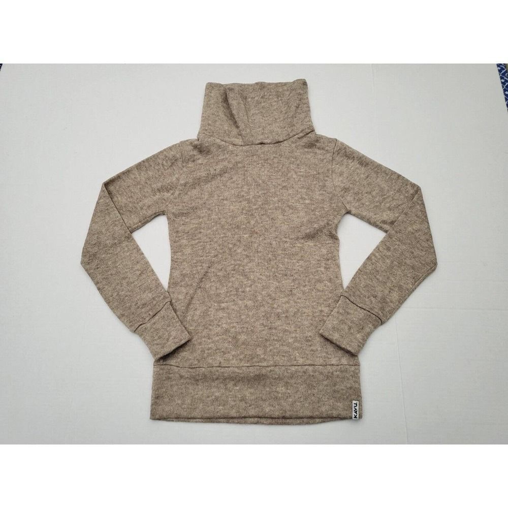 KAVU Long Tunic Sweater Women's XS Beige Mock Neck Long Sleeve Polyester